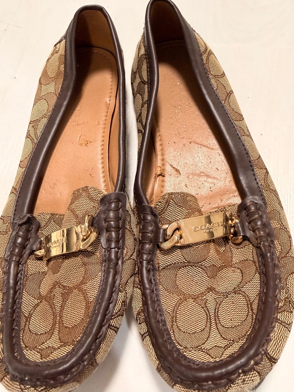Coach Signature Canvas Loafers with Gold-Tone Hardware - Brown